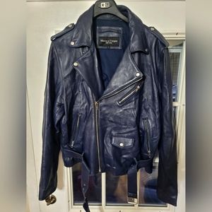 Mason & Cooper Navy Leather Motorcycle Jacket Xl. Pre-owned